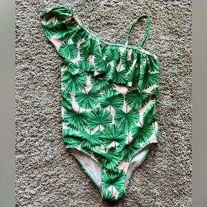 Janie and Jack Girls Size 6 Pink One-Shoulder Palm Leaf One-Piece Swimsuit